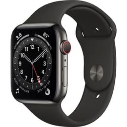 Apple Watch (Series 6) GPS + Cellular 44 mm - Acier inoxydable Gris sidéral - Bracelet sport Noir