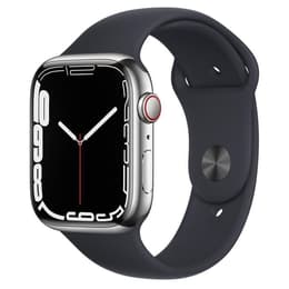 Apple Watch (Series 7) 2021 GPS + Cellular 45 mm - Acier inoxydable Argent - Bracelet sport Noir