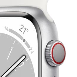 Apple Watch Series 8 (2022) GPS + Cellular 45 mm - Acier inoxydable Silver - Bracelet sport White