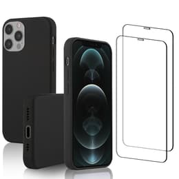 Coque iPhone 12/iPhone 12 Pro et 2 écrans de protection - Silicone - Noir