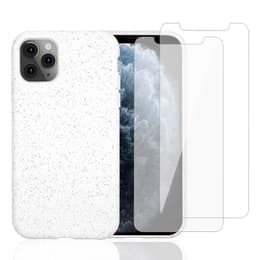 Coque iPhone 11 Pro et 2 écrans de protection - Matière naturelle - Blanc