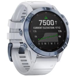 Montre GPS Garmin Fenix 6 Pro Solar Titane Bleue Cobalt Bracelet Blanc.