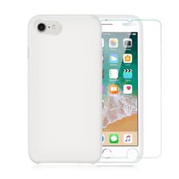 Coque iPhone SE (2022/2020)/8/7/6/6S et 2 écrans de protection - Silicone - Blanc