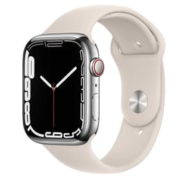 Apple Watch (Series 7) 2021 GPS 45 mm - Acier inoxydable Argent - Bracelet sport Blanc