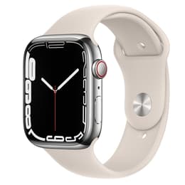 Apple Watch Series 7 (2021) GPS + Cellular 45 mm - Acier inoxydable Silver - Bracelet sport Starlight