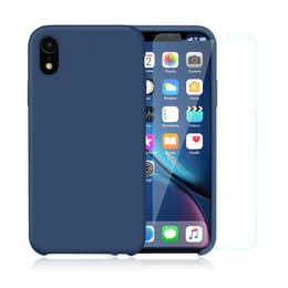 Coque iPhone XR et 2 écrans de protection - Silicone - Bleu cobalt