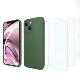 Coque iPhone 13 et 2 écrans de protection - Silicone - Vert