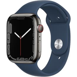 Apple Watch (Series 7) 2021 GPS 45 mm - Acier inoxydable Noir - Bracelet sport Bleu