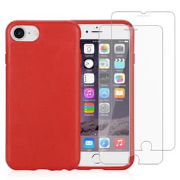 Coque iPhone SE (2022/2020)/8/7/6/6S et 2 écrans de protection - Matière naturelle - Rouge