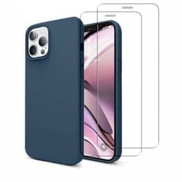 Coque iPhone 12/12 Pro et 2 écrans de protection - Silicone - Bleu marine