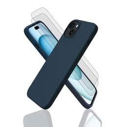 Coque iPhone 15+ et 2 écrans de protection - Silicone - Bleu