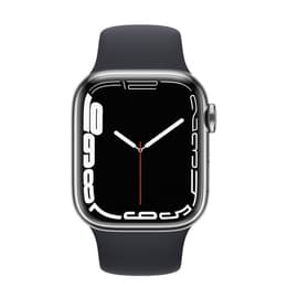 Apple Watch Series 7 (2021) GPS + Cellular 41 mm - Acier inoxydable Silver - Bracelet sport Black