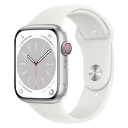 Apple Watch (Series 8) 2022 GPS + Cellular 45 mm - Aluminium Argent - Bracelet sport Blanc