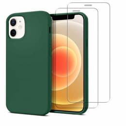 Coque iPhone 12 mini et 2 écrans de protection - Silicone - Vert