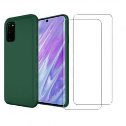 Coque Galaxy S20 et 2 écrans de protection - Silicone - Vert