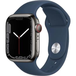Apple Watch (Series 7) 2021 GPS + Cellular 41 mm - Acier inoxydable Gris - Bracelet sport Bleu