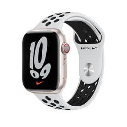 Apple Watch (Series 7) 2021 GPS 41 mm - Aluminium Lumière stellaire - Bracelet sport Nike Blanc/Noir