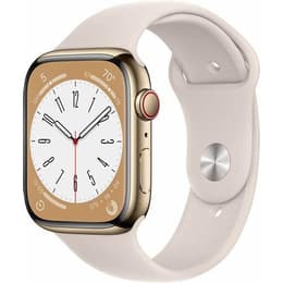 Apple Watch (Series 8) 2022 GPS + Cellular 45 mm - Acier inoxydable Or - Bracelet sport Blanc