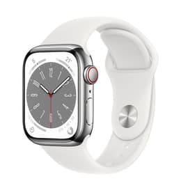 Apple Watch (Series 8) 2022 GPS + Cellular 41 mm - Acier inoxydable Argent - Bracelet sport Blanc