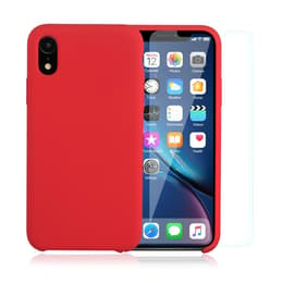 Coque iPhone XR et 2 écrans de protection - Silicone - Rouge