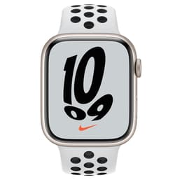 Apple Watch Series 7 (2021) GPS 45 mm - Aluminium Starlight - Bracelet sport Nike Blanc/Noir