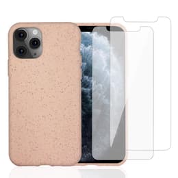 Coque iPhone 11 Pro et 2 écrans de protection - Matière naturelle - Rose