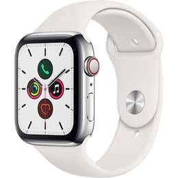Apple Watch (Series 5) 2019 GPS 44 mm - Acier inoxydable Argent - Bracelet sport Blanc