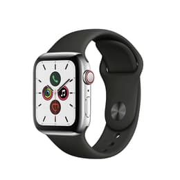 Apple Watch Series 5 (2019) GPS + Cellular 44 mm - Acier inoxydable Silver - Bracelet sport Black