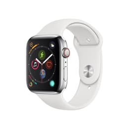 Apple Watch (Series 4) 2018 GPS + Cellular 44 mm - Acier inoxydable Argent - Bracelet sport Blanc