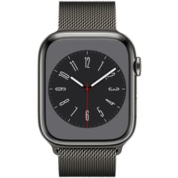 Apple Watch Series 8 (2022) GPS + Cellular 45 mm - Acier inoxydable Silver - Bracelet milanais Black