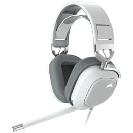 Casque réducteur de bruit gaming filaire + sans fil avec micro Corsair HS80 - Blanc