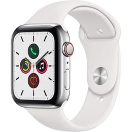 Apple Watch Series 5 (2019) GPS + Cellular 44 mm - Acier inoxydable Silver - Bracelet sport White