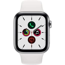 Apple Watch Series 5 (2019) GPS + Cellular 44 mm - Acier inoxydable Silver - Bracelet sport White