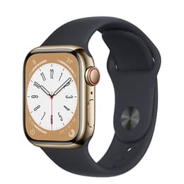 Apple Watch (Series 7) 2021 GPS 45 mm - Acier inoxydable Or - Bracelet sport Noir
