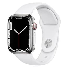Apple Watch Series 7 (2021) GPS + Cellular 41 mm - Acier inoxydable Silver - Bracelet sport White