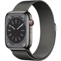 Apple Watch (Series 8) 2022 GPS + Cellular 45 mm - Acier inoxydable Gris sidéral - Bracelet milanais Gris