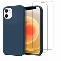 Coque iPhone 12 Mini et 2 crans de protection Silicone Bleu