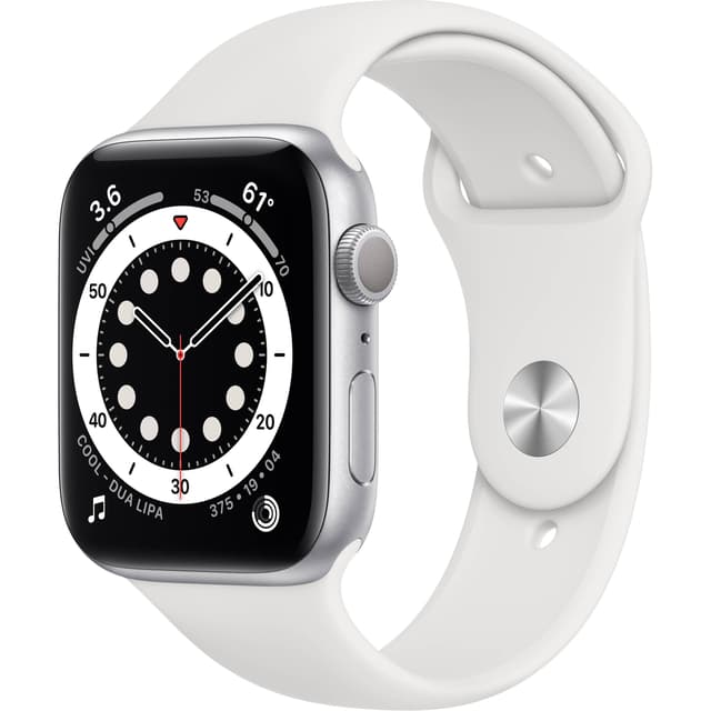 Apple Watch (Series 6) 44 - Aluminium Argent - Bracelet Sport Blanc