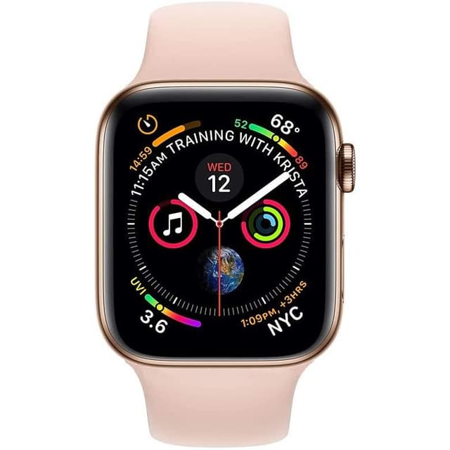Apple Watch (Series 4) GPS + Cellular 44 mm - Acier Inoxydable Or - Bracelet Sport Rose des sables