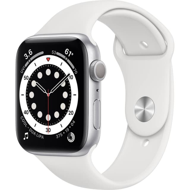 Apple Watch (Series 6) GPS + Cellular 44 mm - Acier inoxydable Argent - Boucle sport Blanc